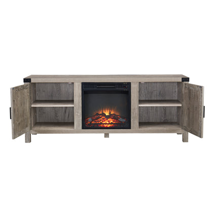 Farmhouse Wood TV Stand for TVs up to 65" with Fireplace Included, Grey Wash