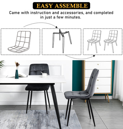 Modern Velvet Dining Kitchen Chair, Upholstered Side Chair with Black Coated Legs, set of 4