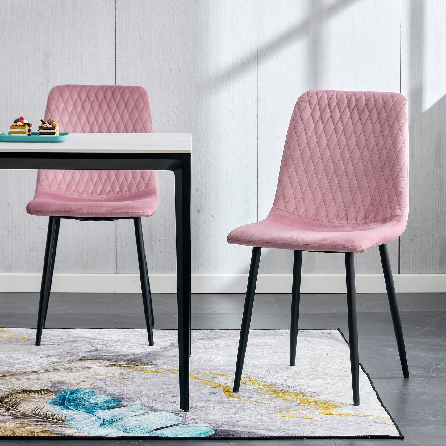 Modern Velvet Dining Kitchen Chair, Upholstered Side Chair with Black Coated Legs, set of 4