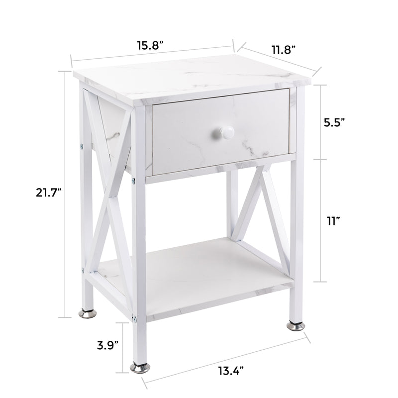 X-Shape Frame Side Table with Shelf, Multi-Function Nightstands with Drawer