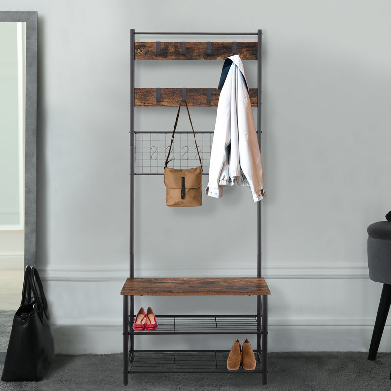 Hall Tree with Shoe Bench and Coat Rack