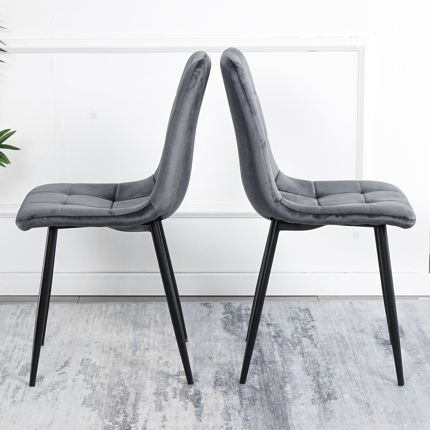 Modern Velvet Dining Kitchen Chair, Upholstered Side Chair with Black Coated Legs, set of 4