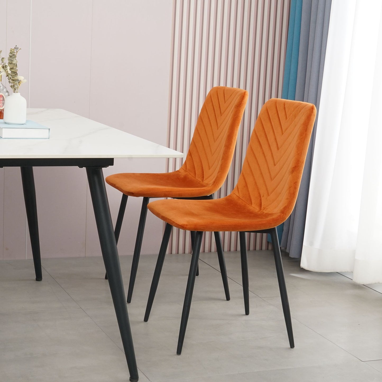 Modern Velvet Dining Kitchen Chair, Upholstered Side Chair with Black Coated Legs, set of 4