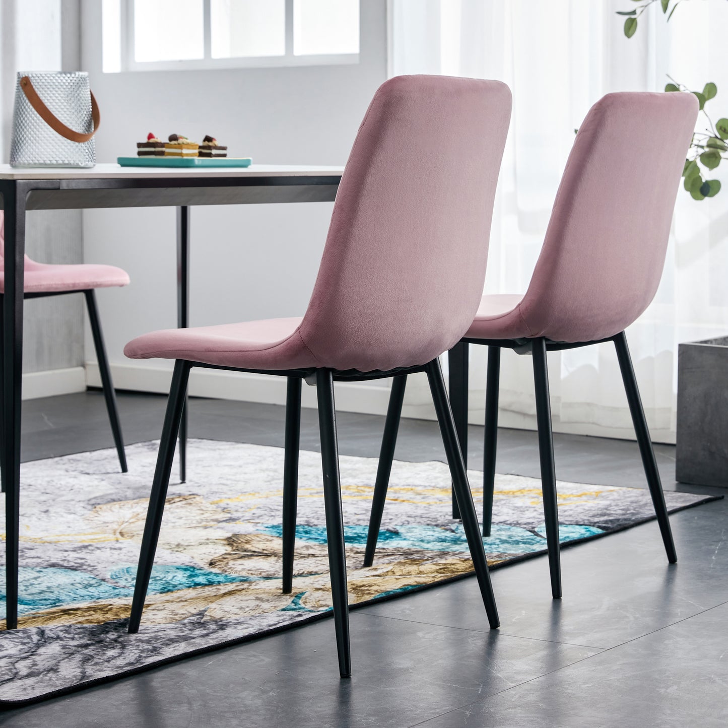 Modern Velvet Dining Kitchen Chair, Upholstered Side Chair with Black Coated Legs, set of 4