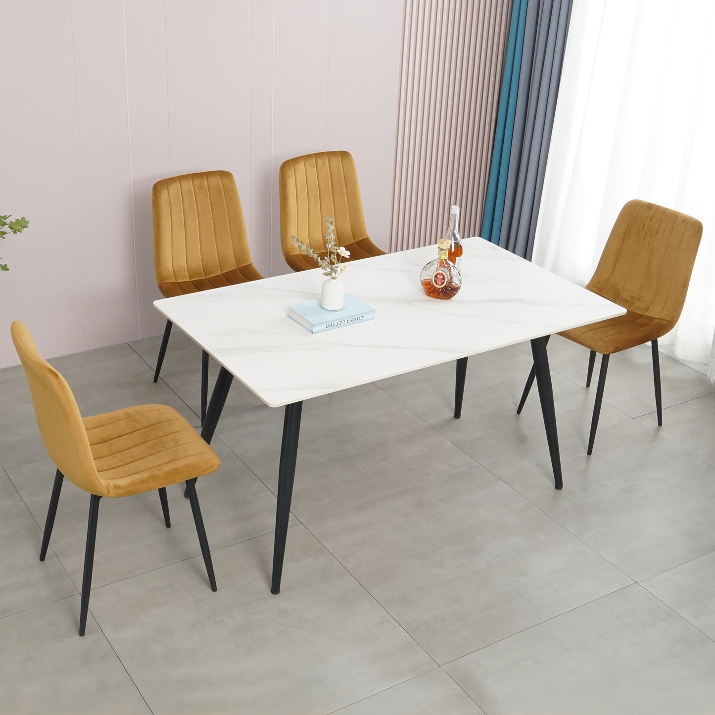 Modern Velvet Dining Kitchen Chair, Upholstered Side Chair with Black Coated Legs, set of 4