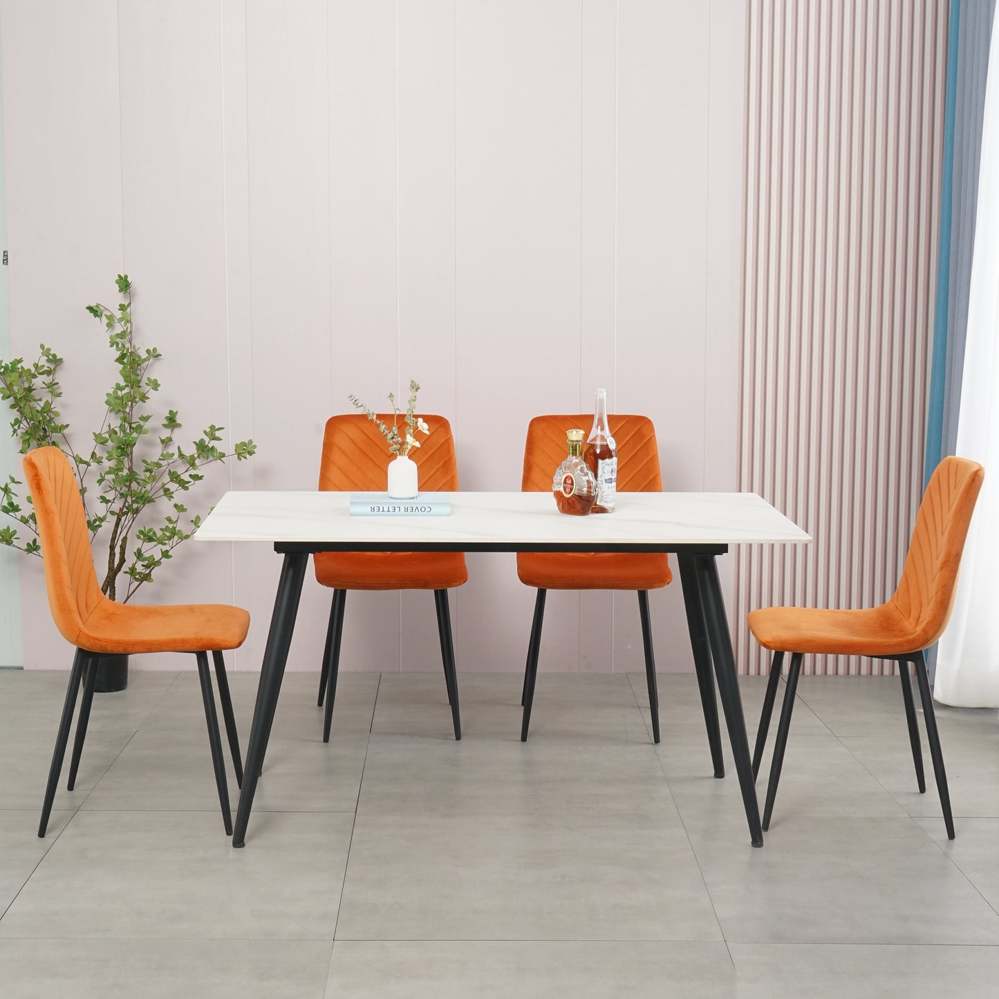 Modern Velvet Dining Kitchen Chair, Upholstered Side Chair with Black Coated Legs, set of 4