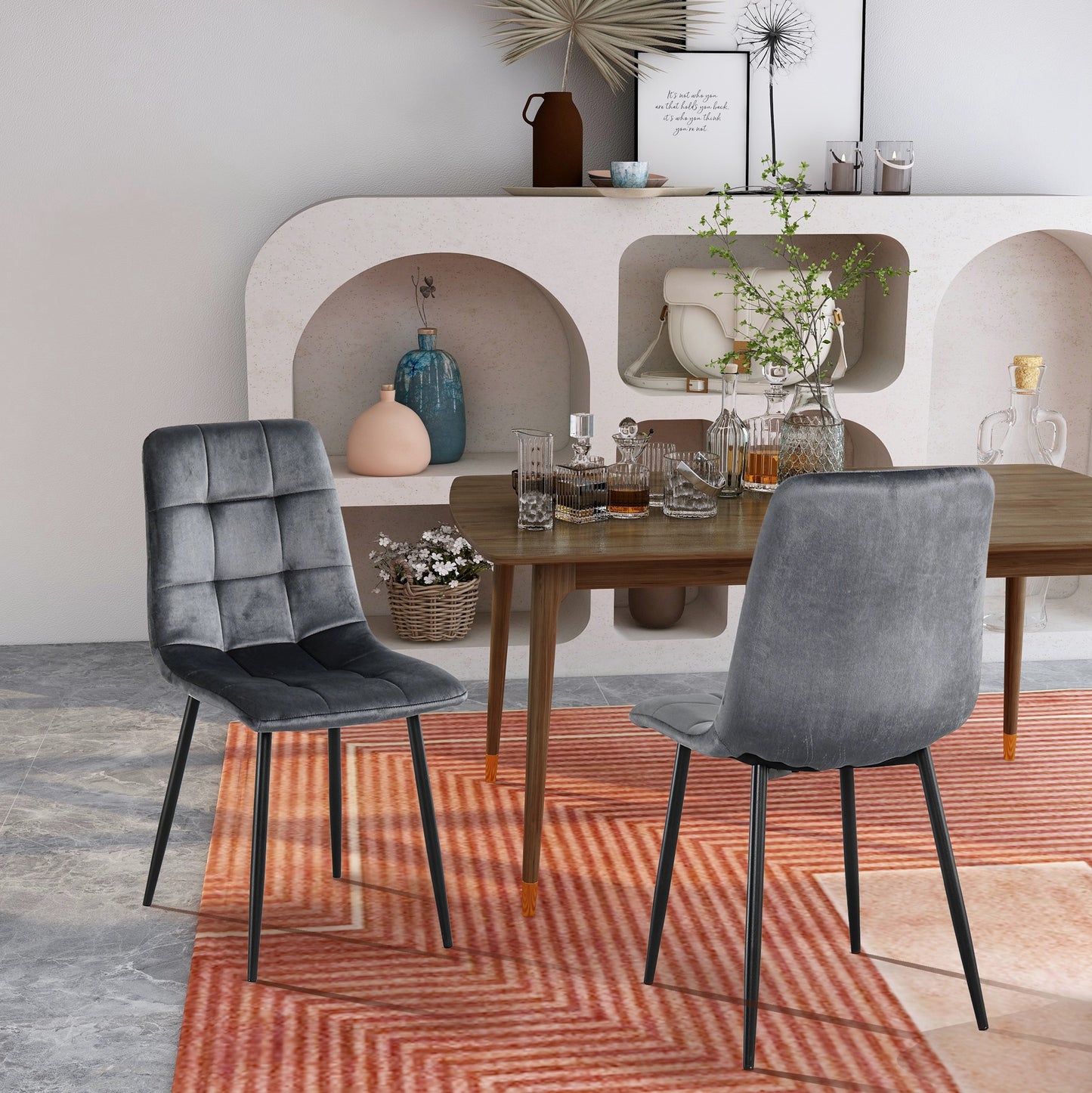 Modern Velvet Dining Kitchen Chair, Upholstered Side Chair with Black Coated Legs, set of 4