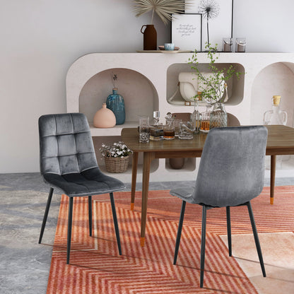 Modern Velvet Dining Kitchen Chair, Upholstered Side Chair with Black Coated Legs, set of 4